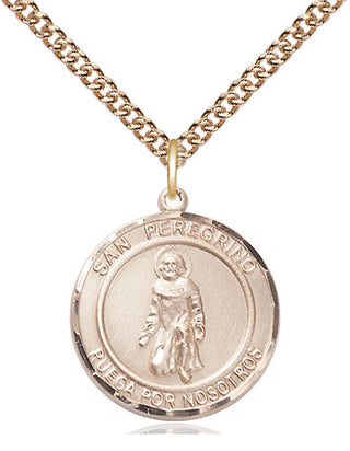 14kt Gold San Peregrino Medal Engraved Catholic Saint Jewelry