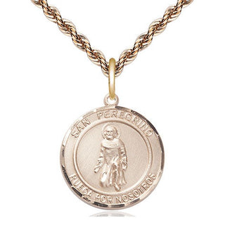 14kt Gold San Peregrino Medal Engraved Catholic Saint Jewelry