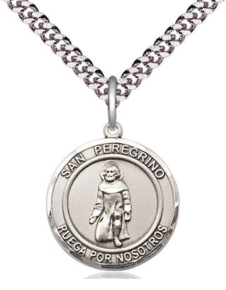Pewter San Peregrino Medal Religious Jewelry Engraved Catholic Saint Jewelry