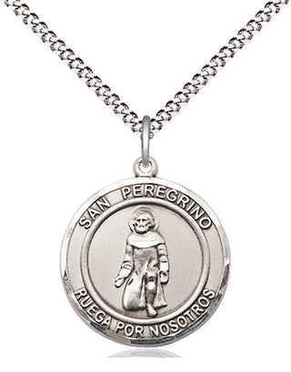 Sterling Silver San Peregrino Medal Religious Jewelry Engraved Catholic Saint Jewelry