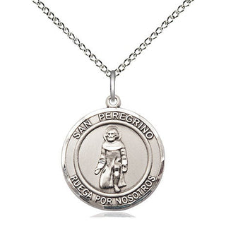 Sterling Silver San Peregrino Medal Religious Jewelry Engraved Catholic Saint Jewelry