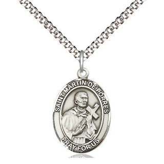 Pewter Saint Martin de Porres Medal Religious Jewelry Engraved Catholic Saint Jewelry