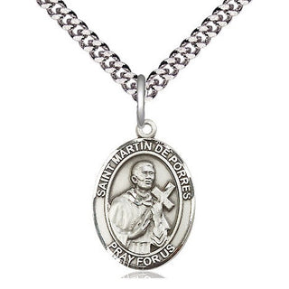 Pewter Saint Martin de Porres Medal Religious Jewelry Engraved Catholic Saint Jewelry