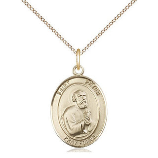 14kt Gold Saint Peter the Apostle Medal Engraved Catholic Saint Jewelry