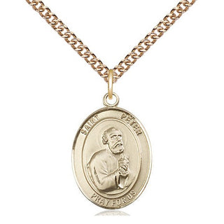 14kt Gold Saint Peter the Apostle Medal Engraved Catholic Saint Jewelry