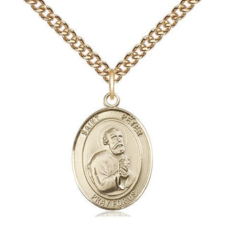 14kt Gold Saint Peter the Apostle Medal Engraved Catholic Saint Jewelry