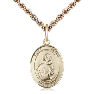14kt Gold Saint Peter the Apostle Medal Engraved Catholic Saint Jewelry