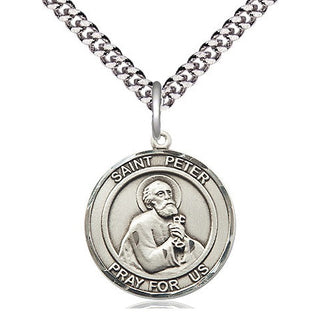 Pewter Saint Peter the Apostle Medal Religious Jewelry Engraved Catholic Saint Jewelry