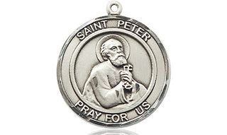 Sterling Silver Saint Peter the Apostle Medal Religious Jewelry Engraved Catholic Saint Jewelry