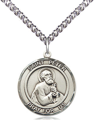 Sterling Silver Saint Peter the Apostle Medal Religious Jewelry Engraved Catholic Saint Jewelry