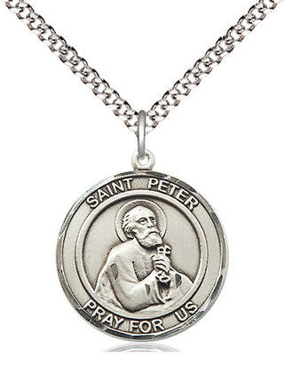Sterling Silver Saint Peter the Apostle Medal Religious Jewelry Engraved Catholic Saint Jewelry