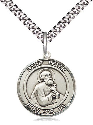Sterling Silver Saint Peter the Apostle Medal Religious Jewelry Engraved Catholic Saint Jewelry