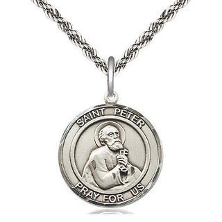Sterling Silver Saint Peter the Apostle Medal Religious Jewelry Engraved Catholic Saint Jewelry
