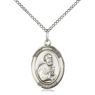 Sterling Silver Saint Peter the Apostle Medal Religious Jewelry Engraved Catholic Saint Jewelry