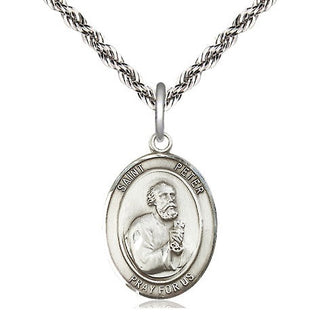Sterling Silver Saint Peter the Apostle Medal Religious Jewelry Engraved Catholic Saint Jewelry