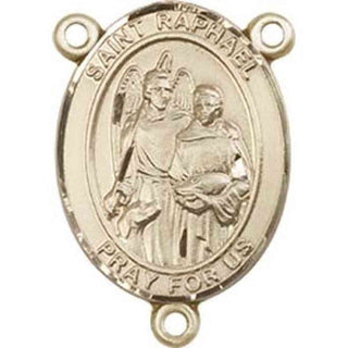 14kt Gold Saint Raphael the Archangel Rosary Center Rosary Center Engraved Catholic Saint Jewelry