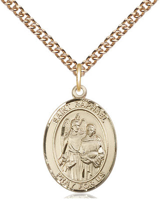 14kt Gold Saint Raphael the Archangel Medal Engraved Catholic Saint Jewelry