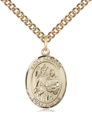 14kt Gold Saint Raphael the Archangel Medal Engraved Catholic Saint Jewelry