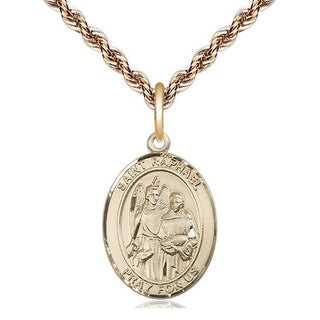 14kt Gold Saint Raphael the Archangel Medal Engraved Catholic Saint Jewelry