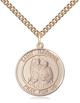 14kt Gold Saint Raphael the Archangel Medal Engraved Catholic Saint Jewelry