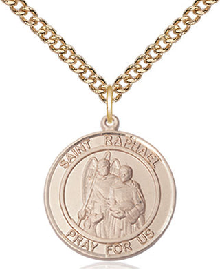 14kt Gold Saint Raphael the Archangel Medal Engraved Catholic Saint Jewelry