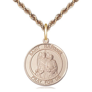 14kt Gold Saint Raphael the Archangel Medal Engraved Catholic Saint Jewelry