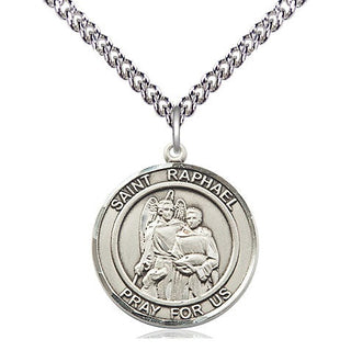Sterling Silver Saint Raphael the Archangel Medal Religious Jewelry Engraved Catholic Saint Jewelry