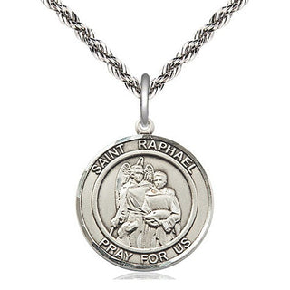 Sterling Silver Saint Raphael the Archangel Medal Religious Jewelry Engraved Catholic Saint Jewelry