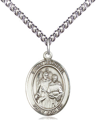 Sterling Silver Saint Raphael the Archangel Medal Religious Jewelry Engraved Catholic Saint Jewelry