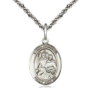 Sterling Silver Saint Raphael the Archangel Medal Religious Jewelry Engraved Catholic Saint Jewelry