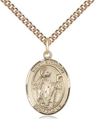 14kt Gold Saint Richard Medal Engraved Catholic Saint Jewelry