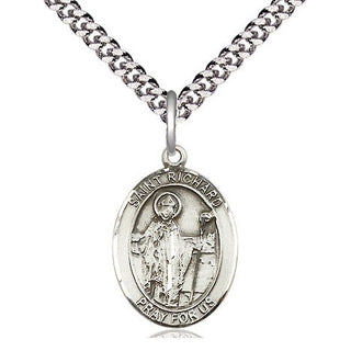 Pewter Saint Richard Medal Religious Jewelry Engraved Catholic Saint Jewelry