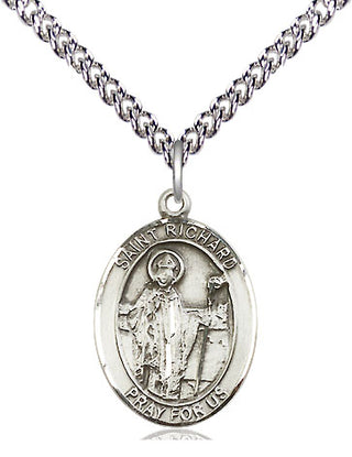 Sterling Silver Saint Richard Medal Religious Jewelry Engraved Catholic Saint Jewelry