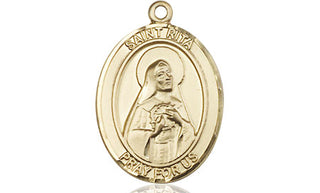 14kt Gold Saint Rita of Cascia Medal Engraved Catholic Saint Jewelry