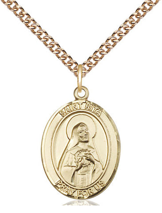 14kt Gold Saint Rita of Cascia Medal Engraved Catholic Saint Jewelry