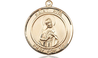 14kt Gold Saint Rita of Cascia Medal Engraved Catholic Saint Jewelry