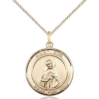 14kt Gold Saint Rita of Cascia Medal Engraved Catholic Saint Jewelry