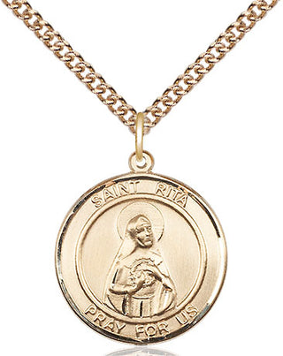 14kt Gold Saint Rita of Cascia Medal Engraved Catholic Saint Jewelry