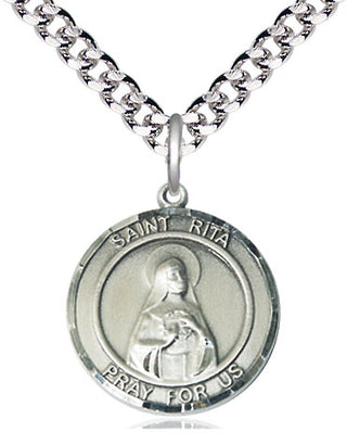 Pewter Saint Rita of Cascia Medal Religious Jewelry Engraved Catholic Saint Jewelry