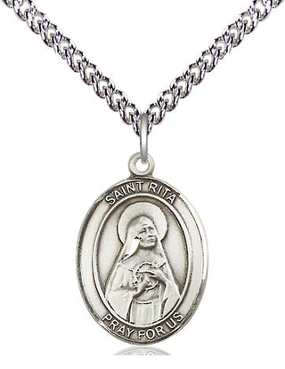 Sterling Silver Saint Rita of Cascia Medal Religious Jewelry Engraved Catholic Saint Jewelry