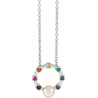 14K White Akoya Cultured Pearl Hold You Forever Rainbow Baby 18" Necklace 
