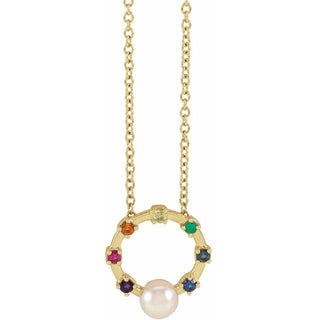 14K Yellow Akoya Cultured Pearl Hold You Forever Rainbow Baby 18" Necklace 