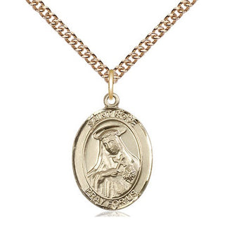14kt Gold Saint Rose of Lima Medal Engraved Catholic Saint Jewelry