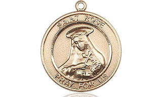 14kt Gold Saint Rose of Lima Medal Engraved Catholic Saint Jewelry