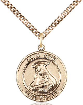 14kt Gold Saint Rose of Lima Medal Engraved Catholic Saint Jewelry