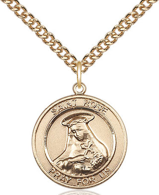 14kt Gold Saint Rose of Lima Medal Engraved Catholic Saint Jewelry