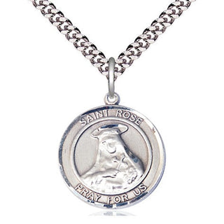 Pewter Saint Rose of Lima Medal Religious Jewelry Engraved Catholic Saint Jewelry