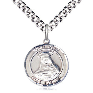 Pewter Saint Rose of Lima Medal Religious Jewelry Engraved Catholic Saint Jewelry