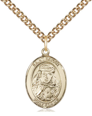 14kt Gold Saint Sarah Medal Engraved Catholic Saint Jewelry