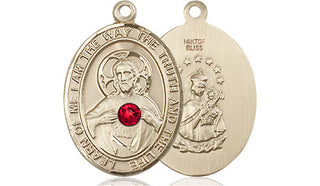14kt Gold Filled Scapular - Ruby Stone Pendant with a 3mm Ruby Swarovski stone on an 18-inch Gold Filled Light Curb Chain